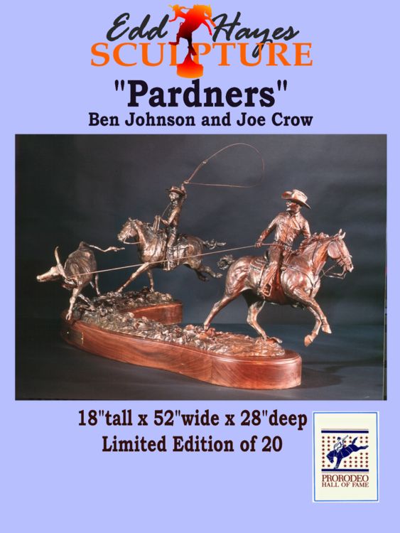 Legends of Rodeo - Ben Johnson and Joe Crow, Pardners by Edd Hayes - search and link Sculpture with SculptSite.com